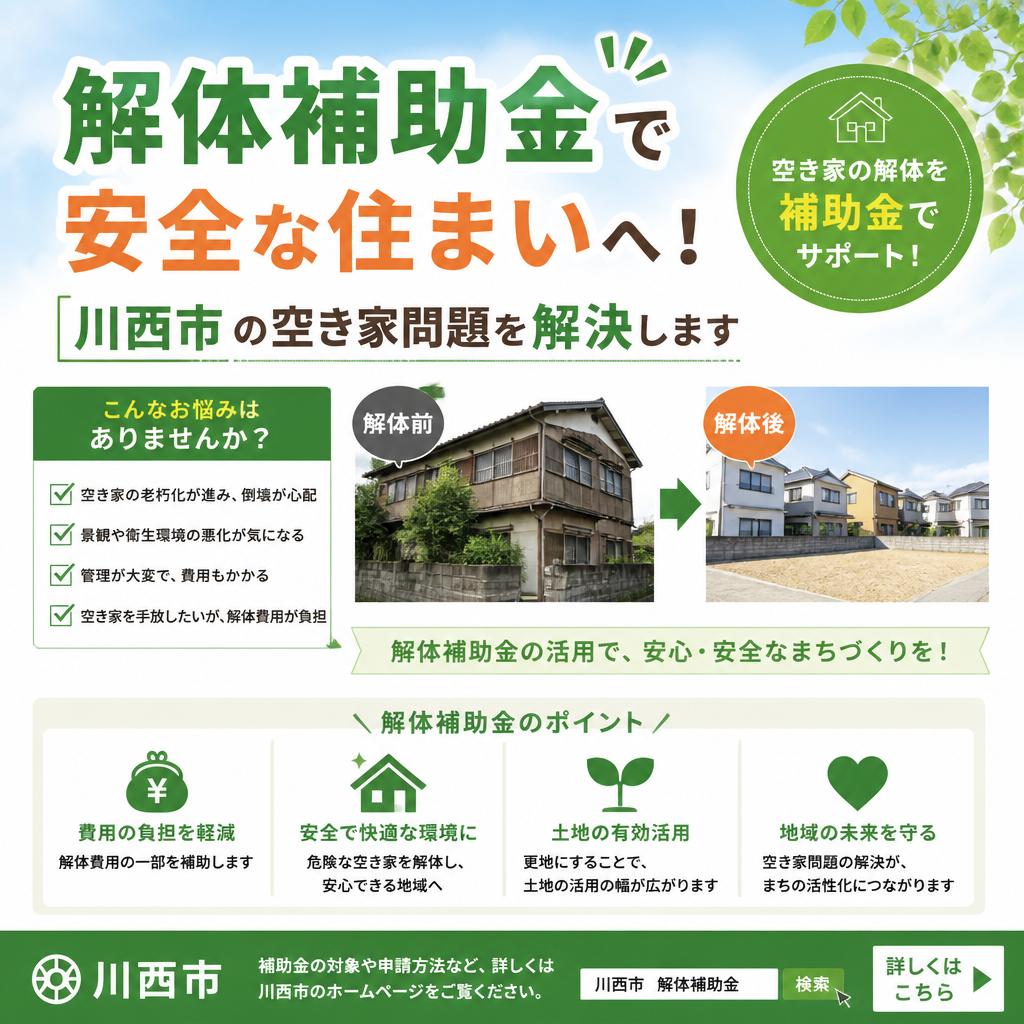 解体補助金で安全な住まいへ！川西市の空き家問題を解決します
