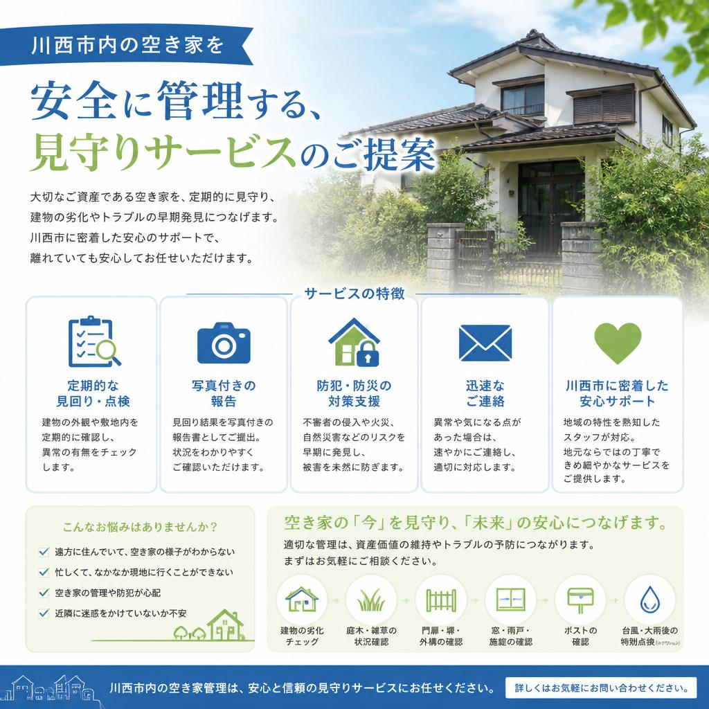 川西市内の空き家を安全に管理する、見守りサービスのご提案