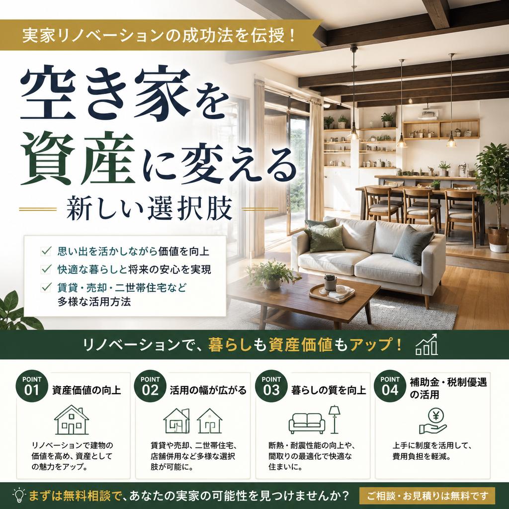 実家リノベーションの成功法を伝授！空き家を資産に変える新しい選択肢