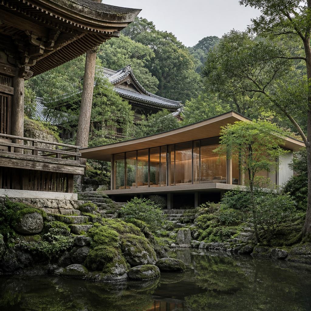 歴史を感じる神社仏閣に寄り添った家の新しい形